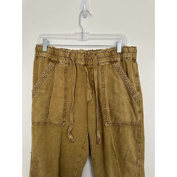 Anthropologie Rhys Utility Jogger Drawstring Moss Green Linen Women's Medium - Picture 2 of 8